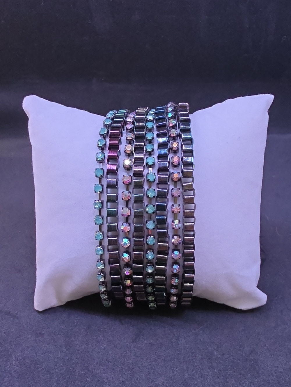 Multi-Row Crystal Stretch Bracelet Set - Iridescent Blue & Pink